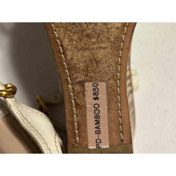 Prada Wedge Sandals 38 Beige Brown Wooden Leather Wedge Platform Slingback - Picture 12 of 12